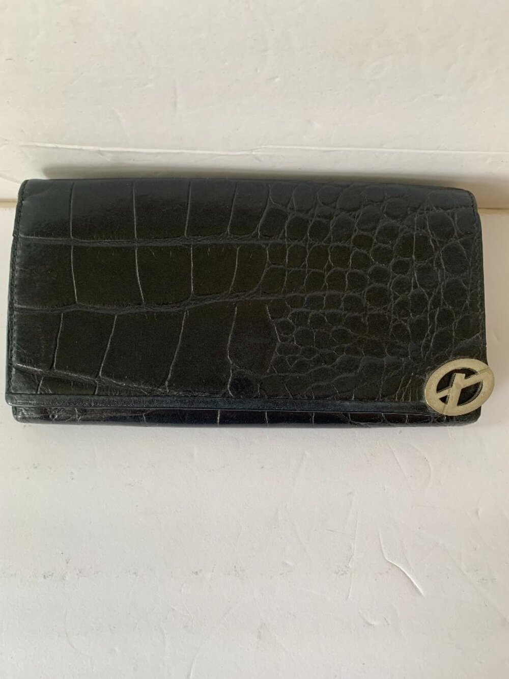 Vintage Francesco Biasia Black Crocodile-Embossed Leather Wallet